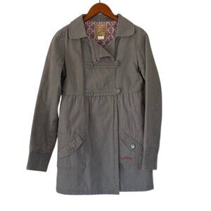 Billabong Y2K Cotton Gray Quilted Double Breasted Collared Trench Coat/Jacket, S